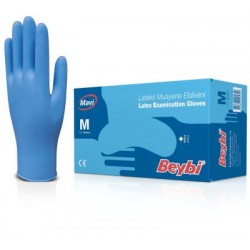 Beybi Latex Mavi Muayene Eldiveni Pudralı