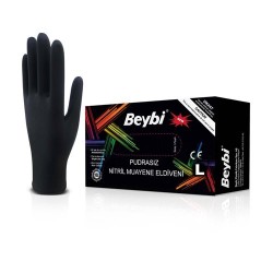 Beybi Nitril Muayene Eldiveni Siyah Pudrasız