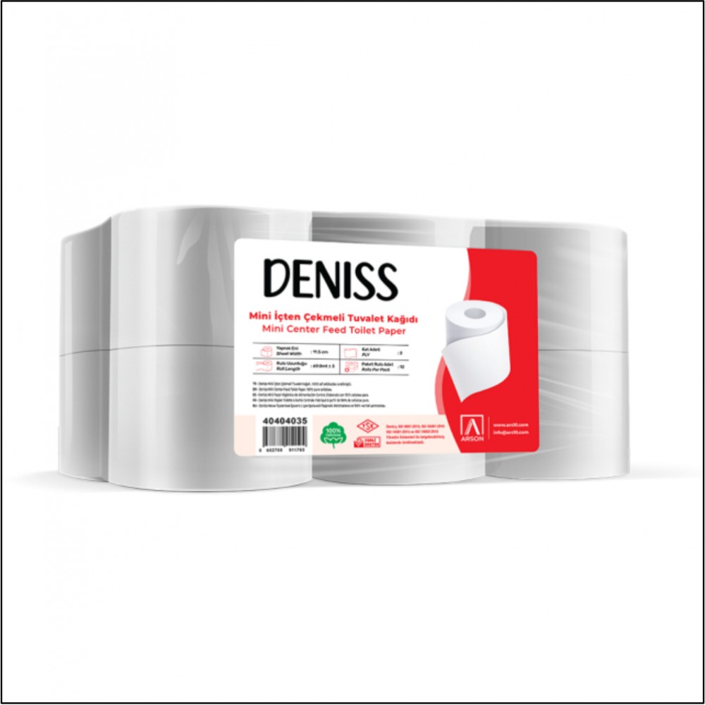 Deniss Mini İçten Çekmeli Tuvalet Kağıdı - 3 Kg - Koli Deniss Mini İçten Çekmeli Tuvalet Kağıdı - 3 Kg - Koli